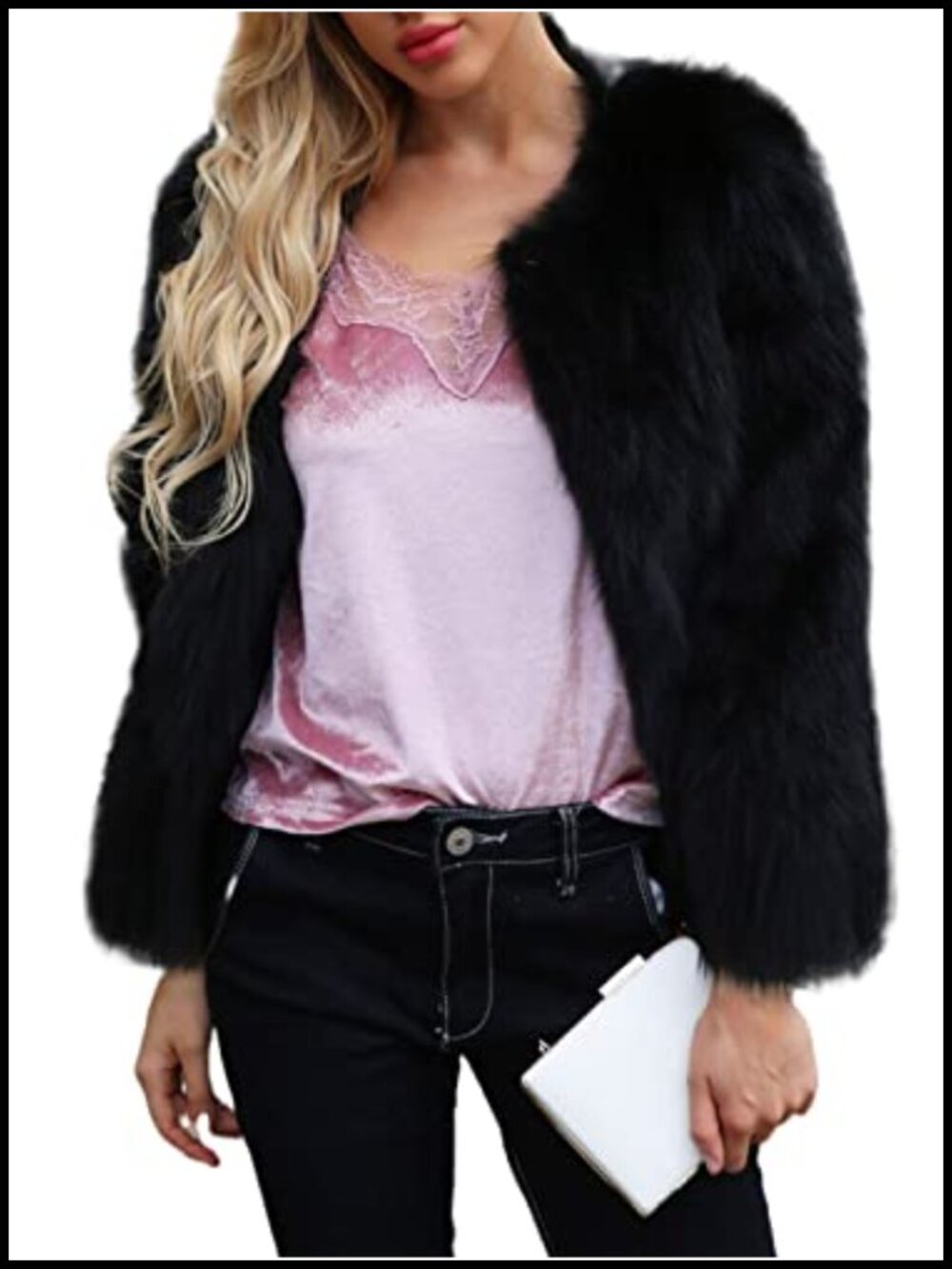 Faux Fur Jacket Long Sleeve Open Front Coat Warm Shaggy Faux Fur Parka